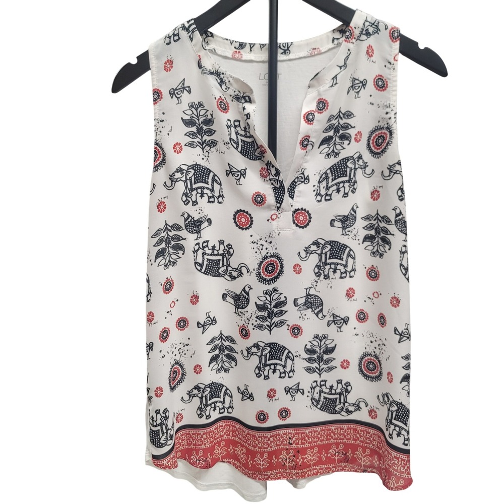 Loft‎ Outlet Womens Small Elephant Print Mixed Media Sleeveless Top Boho Summer